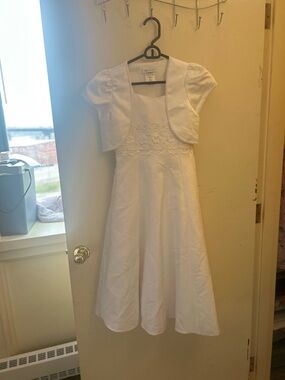 Bonnie Jean White Girls' Dress with Embellished Trim and Bolero